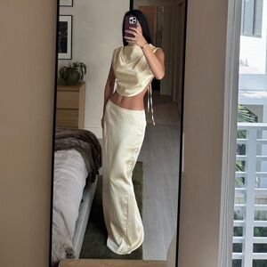 PrettyLittleThing Cream Satin Dress